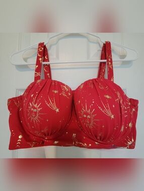 torrid Red Bikini Top with Gold Celestial Motif